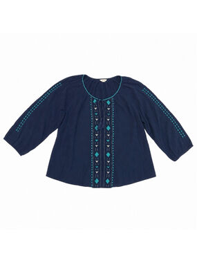 Sonoma Life + Style 2X Navy Embroidered Boho Peasant Blouse Tunic Top